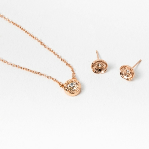 COACH Open Circle Necklace and Tea Rose Stud Set - Picture 3 of 5